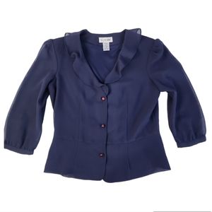 Vintage J.G Hook Button Cropped Blouse Women's Size 6 Navy 3/4 Sleeve